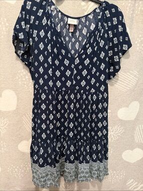 Knox Rose Navy Printed V-Neck Flutter Sleeve Tunic